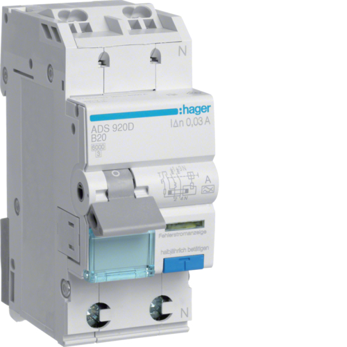 ADS920D - ДАВ QC 1P+N 6kA B-20A 30mA A