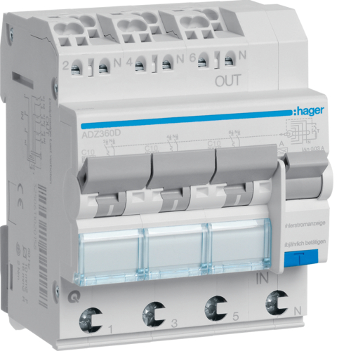 ADZ360D - ДАВ 3x(1P+N) 6kA C-10A 30mA тип-А QuickConnect
